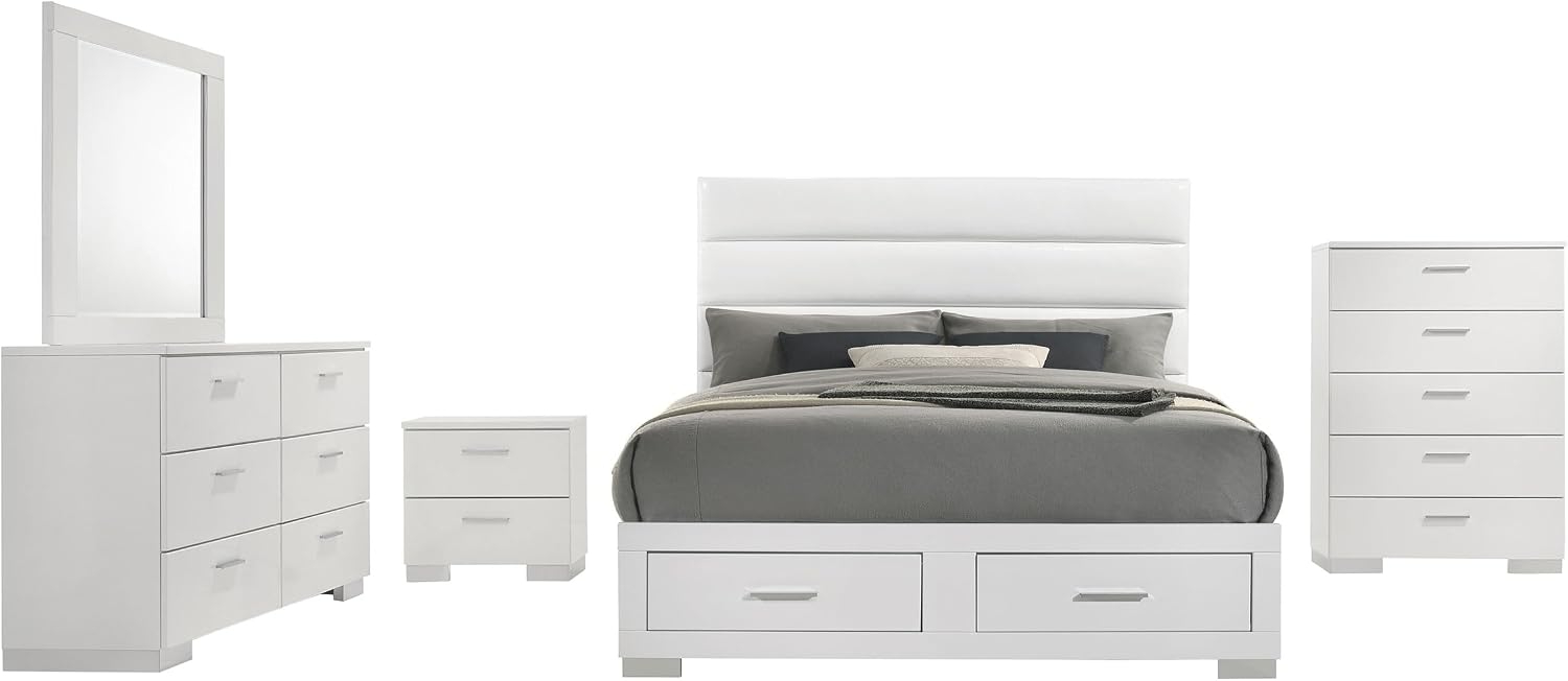 Coaster Home Furnishings Felicity 5-Piece Eastern King Platform Bedroom Set White 203510KE-S5
