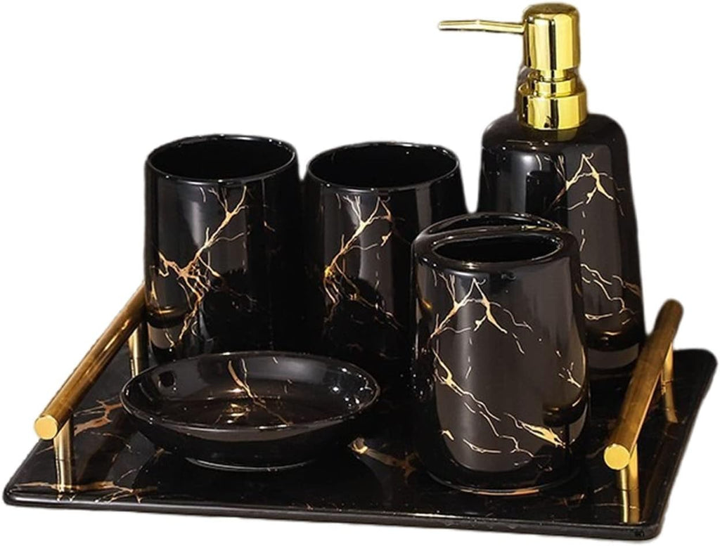 Bathroom soap Dispenser Set, 6 Pieces Bathroom soap Dispenser and Toothbrush Holder Set, Toothbrush Holder, Vanity Tray for Decor Bathroom Countertop, Vanity Organizer -Black