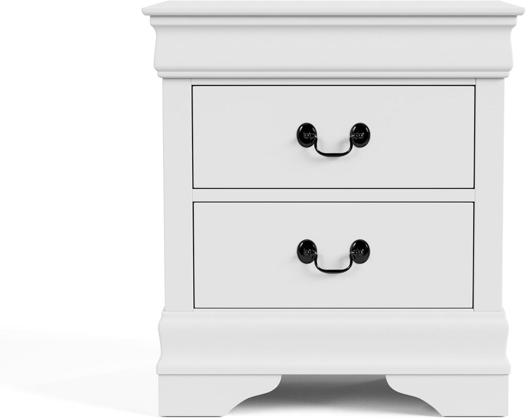 Furniture of America Arabella Traditional Solid Wood 5 Piece Bedroom Set with King Bed Frame, Nightstands, Dresser with Mirror, Storage and Organization, Bedframe Box Spring Needed, White