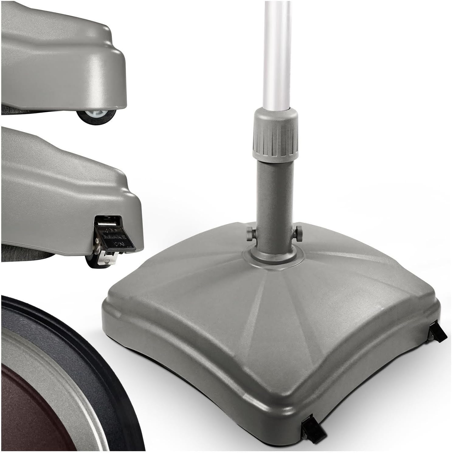 Outdoor Umbrella Stand w/Easy Rolling Base (up to 125lb) Heavy Duty Universal Design for Weighted Commercial Patio & Deck Big Mobile Sun Shade w/Hidden Wheels | Grey