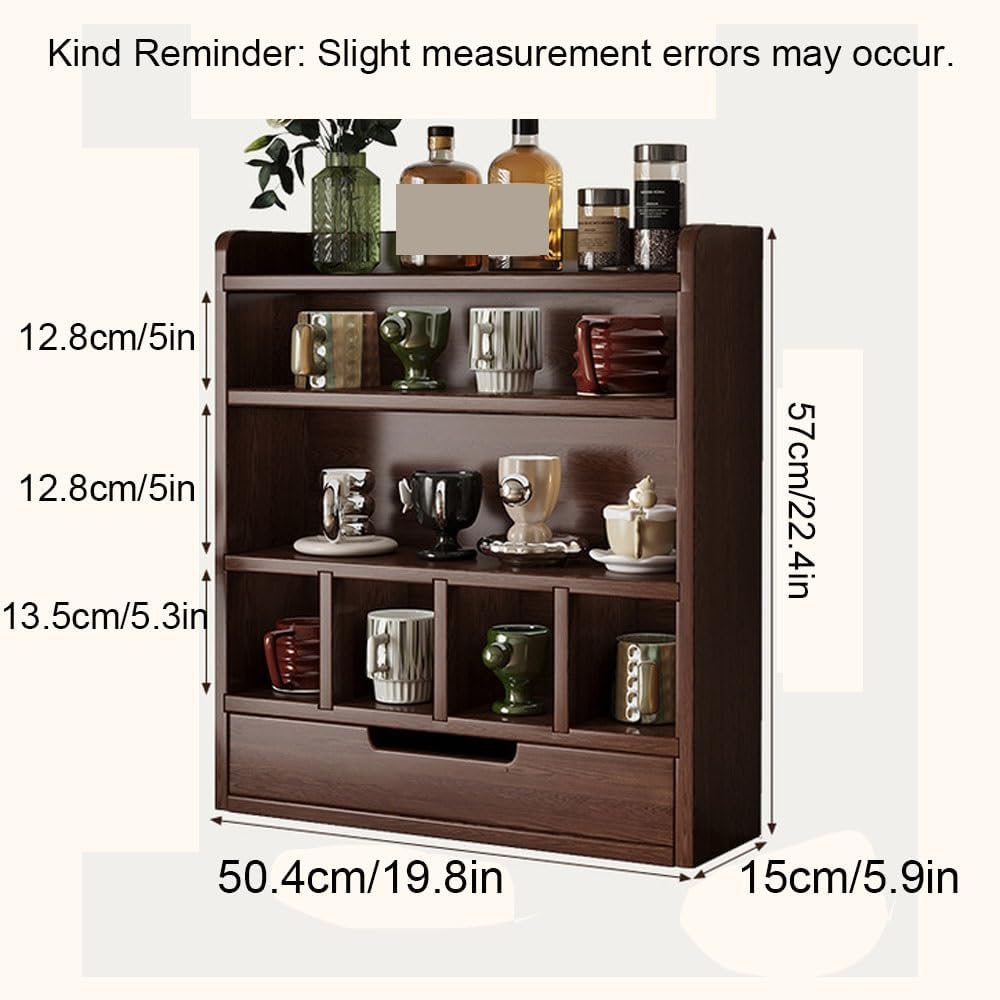 Soild Wood Coffee Cup Holder, 5-Tier Mug Holder with Drawers, Large Capacity Makeup Organizer, Countertop Organizer for Bathroom, Bedroom, Kitchen(Black)
