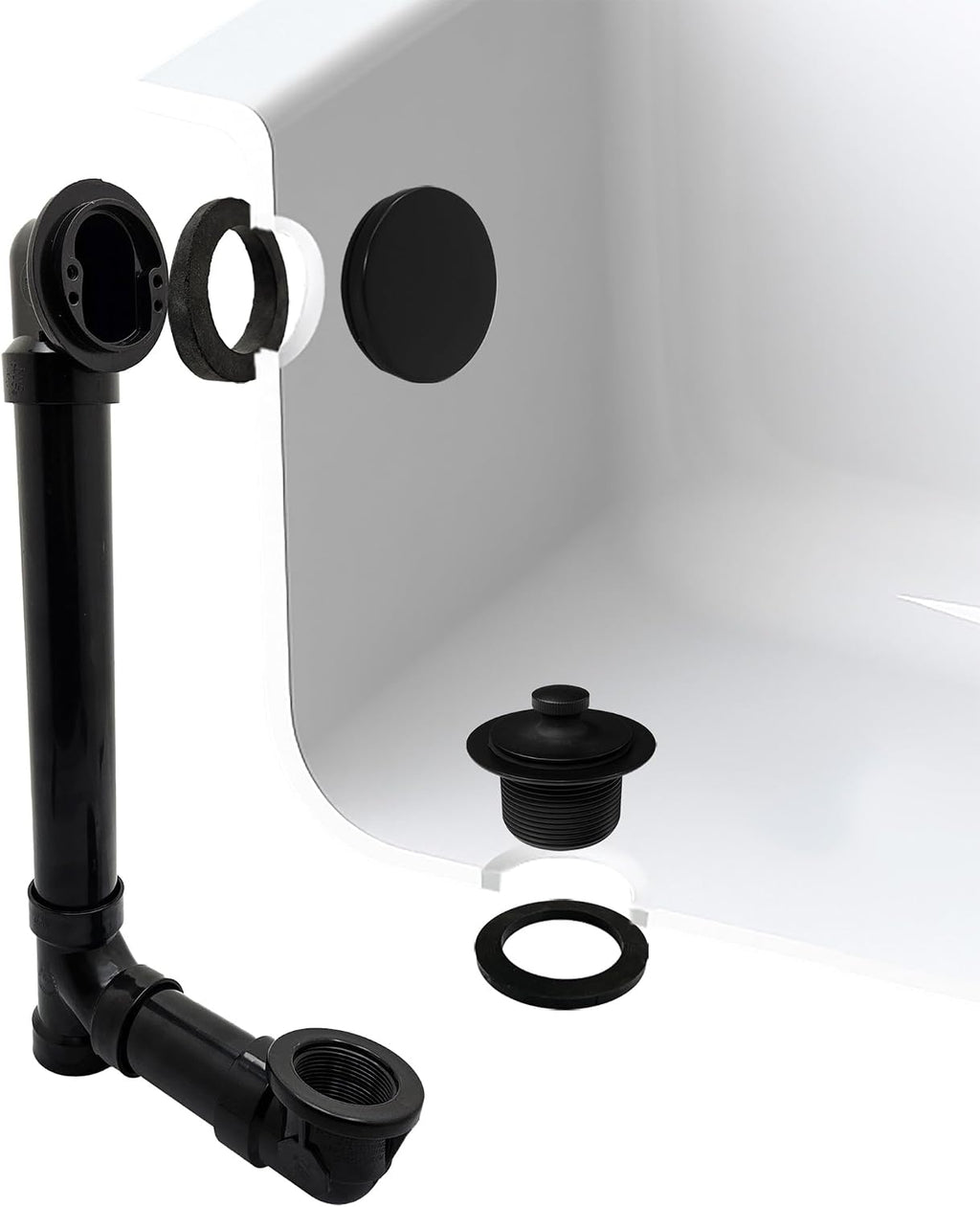 Westbrass 494144H-4-62 SCH. 40 ABS Bath Waste & Overflow Assembly with Illusionary Faceplate and Lift & Turn Drain Plug, Matte Black (4-Pack)
