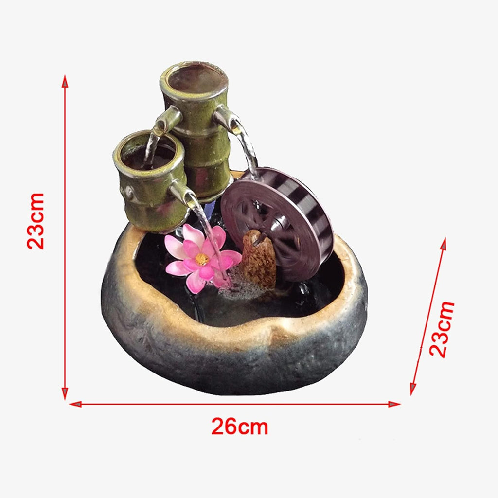 Desktop Fountain Tabletop Water Fountain, Ceramic Meditation, Desktop with Waterwheel, Indoor Waterfall Feature for Home Office Decor Relaxation