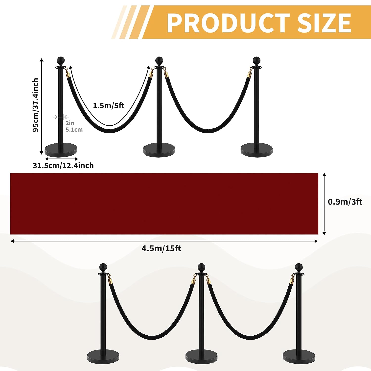 12Pcs Stanchions and Velvet Ropes, Black Stanchions with Retractable Belts, Crowd Control Barriers with Hollow Base, Red Carpet Ropes and Posts for Event & Party Supplies