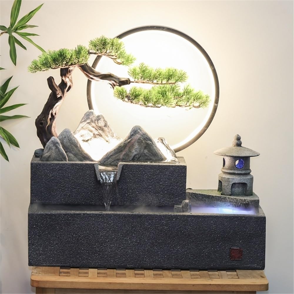 TabletopWater Fountain Creative Tabletop Fountain with Mini Rockery Aquarium Feng Shui Waterfall Decor Tabletop Tiered Water Fountain