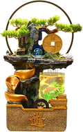 3 Tier Gold Ingot Circulating Fountain Tabletop Rockery Fountain w/LED Light, Fish Tank, LED Light, Fake Plants, Atomizing Humidifier