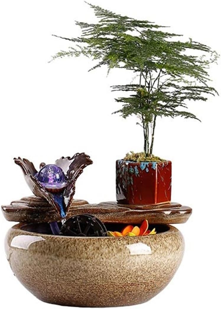 Desktop Fountain Chinese Style Tabletop Fountain Relaxation Water Feature Circulating Ceramic Fish Tank