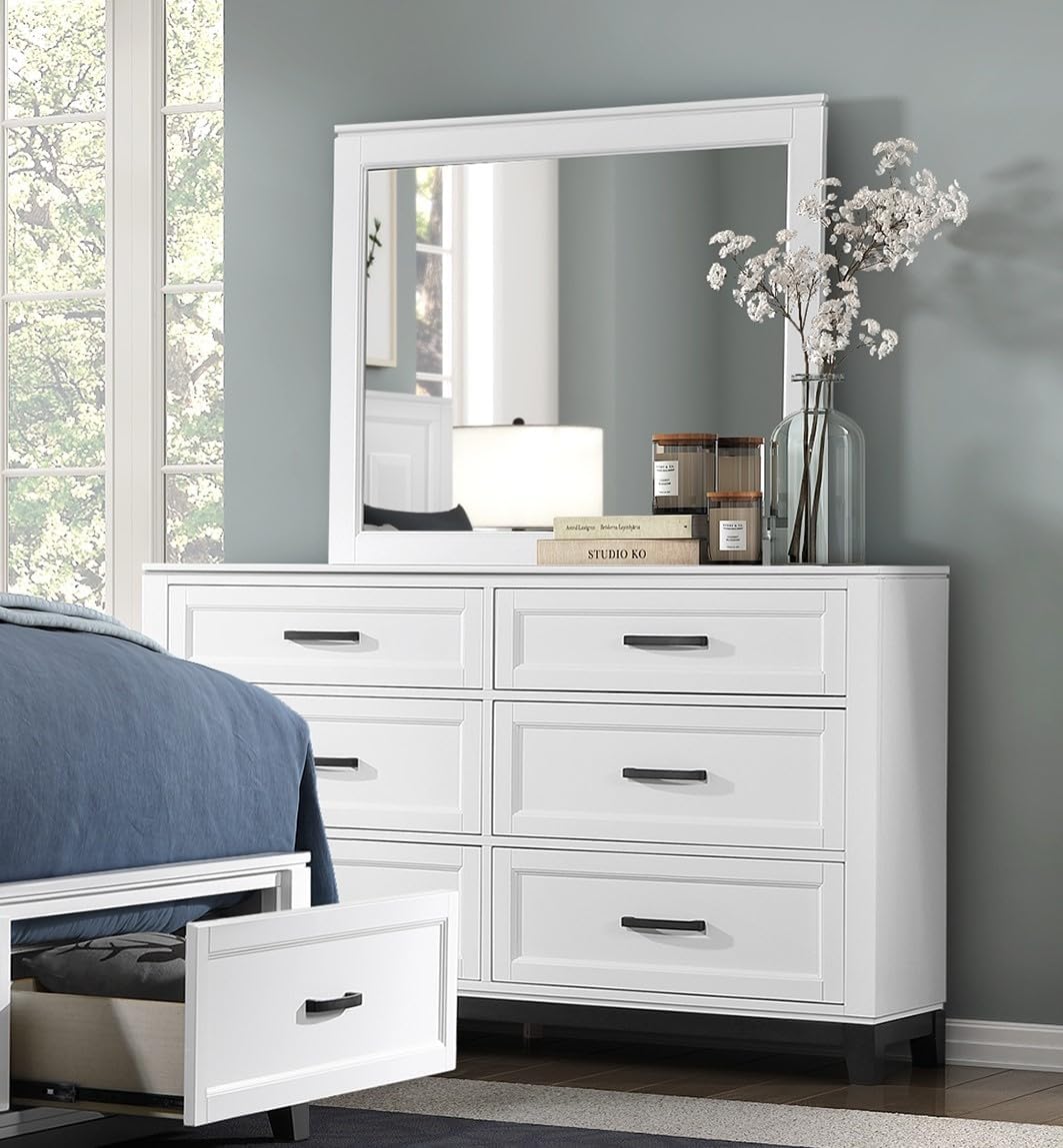 Transitional Bedroom Queen Size 4-Pieces Set Platform Bed Footboard Drawers White Finish Furniture