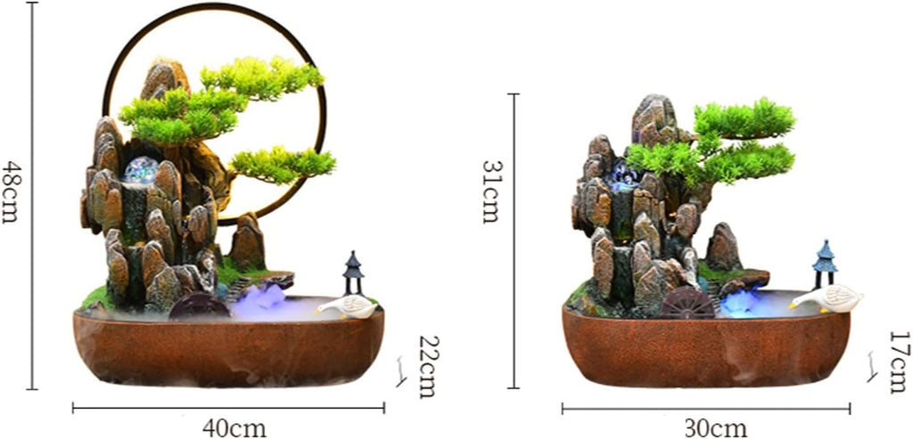Desktop Fountain Indoor Tabletop Fountain Resin Water Fountains Artificial Bonsai Trees and Stone Mountains Relaxation Waterfall for Home Decor(Small)