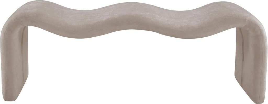 Meridian Furniture 22098Beige Willow Collection Modern | Contemporary Bench with Soft Beige Chenille Fabrict, Iron Metal Inner Frame, 56.5' W x 18' D x 19' H, Beige