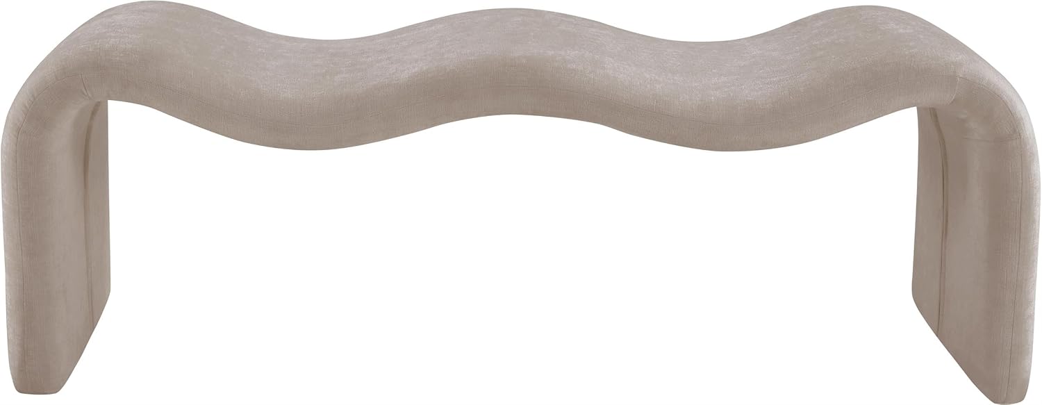 Meridian Furniture 22098Beige Willow Collection Modern | Contemporary Bench with Soft Beige Chenille Fabrict, Iron Metal Inner Frame, 56.5' W x 18' D x 19' H, Beige