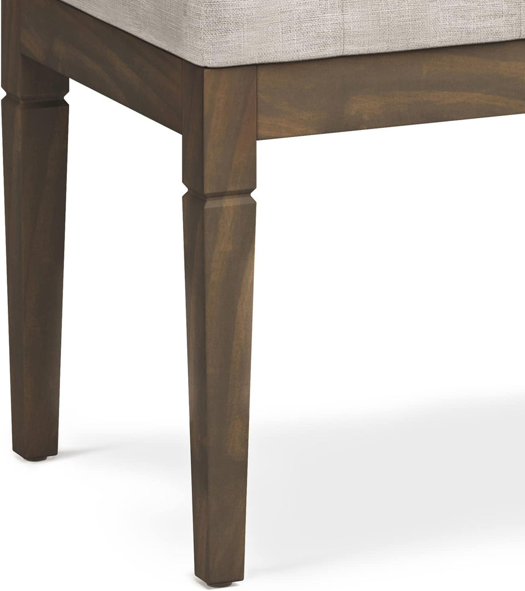 SIMPLIHOME Waverly Small Tufted Ottoman Bench - 28 inch Wide Upholstered Linen Look Fabric Rectangle Footstool Ottoman in Natural, Traditional Bench for Bedroom or Living Room with Carved Legs