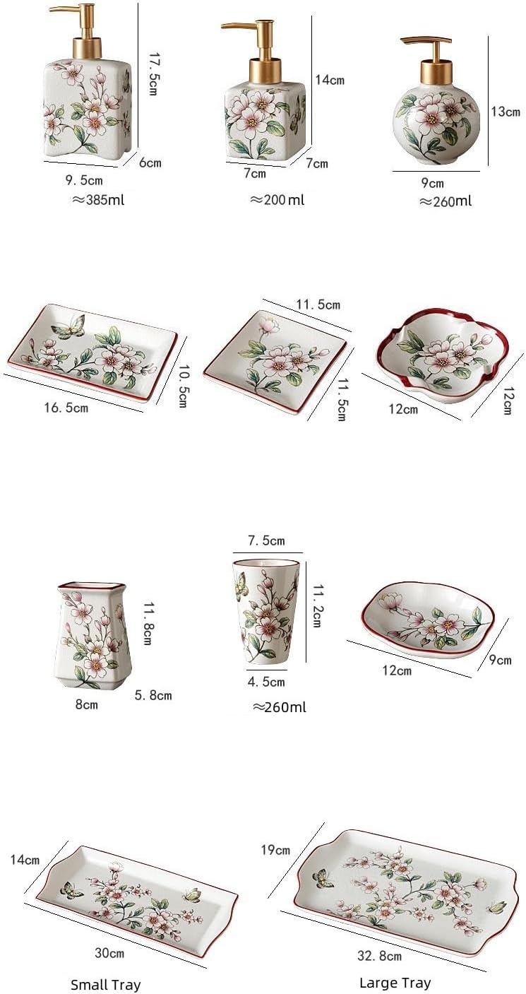 Vintage Decor,Vintage Elegant Bathroom Accessories Floral Decorative Refillable Liquid Dish Soap Dispenser for Kitchen Sink Bathroom Liquid Soap Dispenser Set Easter Decor Set of Six Large Tray B