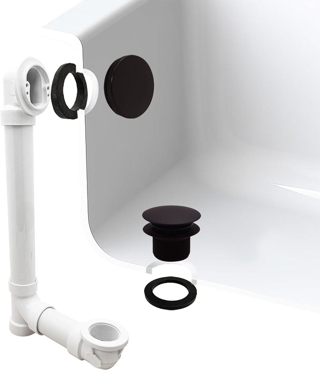 Westbrass 493244H-12-12 12' & 4' Bath Waste & Overflow Assembly with Tip-Toe Drain Plug and Illusionary Faceplate-SCH. 40 PVC Pipe, 12-Pack, Oil Rubbed Bronze
