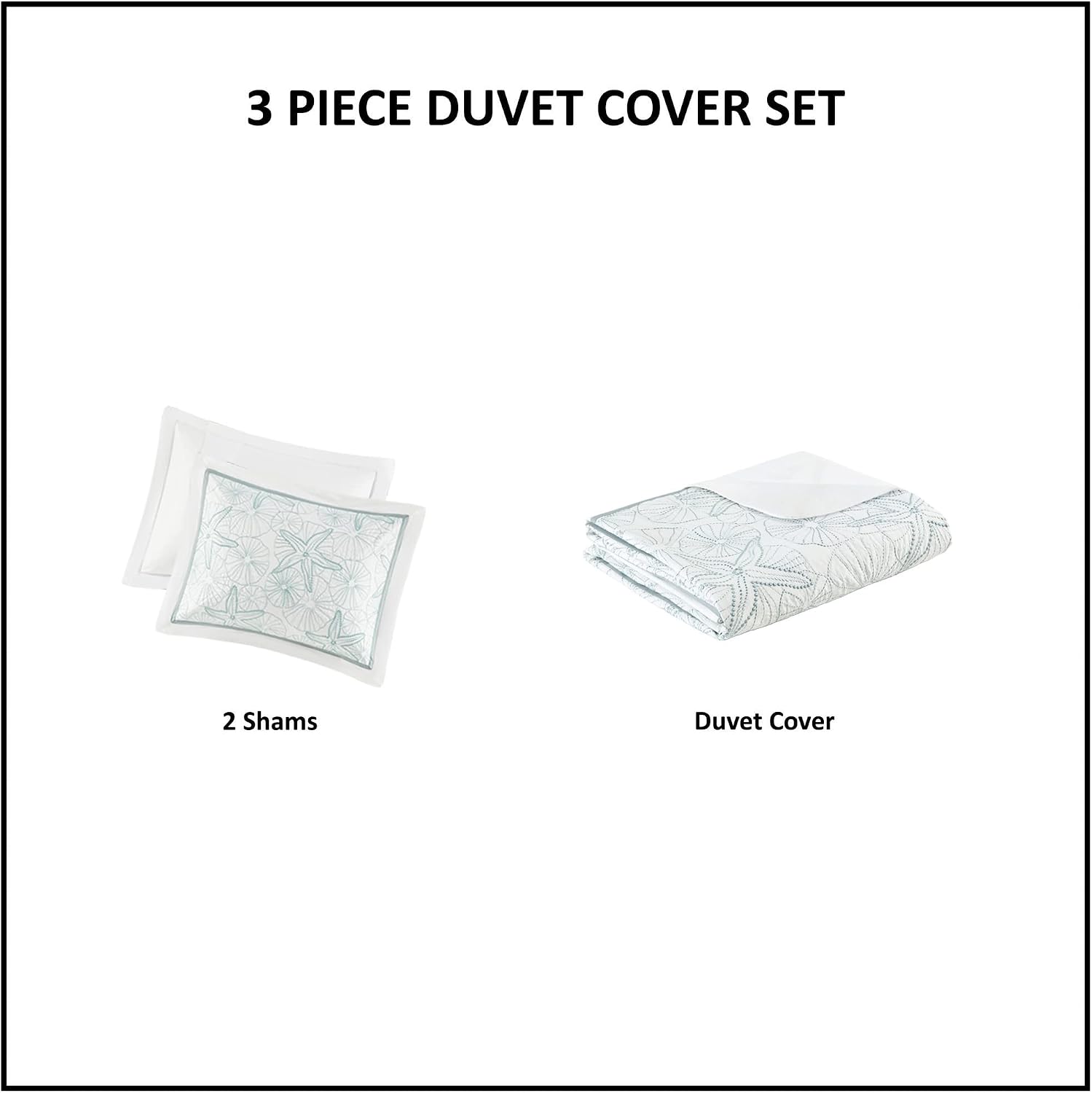 Harbor House 100% Cotton Duvet Cover, Embroidered Coastal Seashells, Starfish Duvet Cover Set – Light Weight Bed Comforter Covers, Maya Bay White Blue King/Cal King (106'x90') 3 Piece