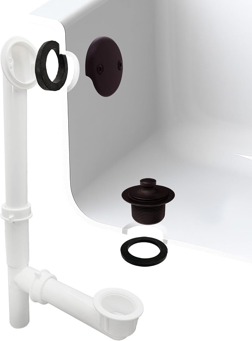 Westbrass 597244-12-12 14' White Poly Tubular Bath Waste & Overflow Assembly with 2-Hole Faceplate and Pull To Close Drain Plug, Oil Rubbed Bronze (12-Pack)