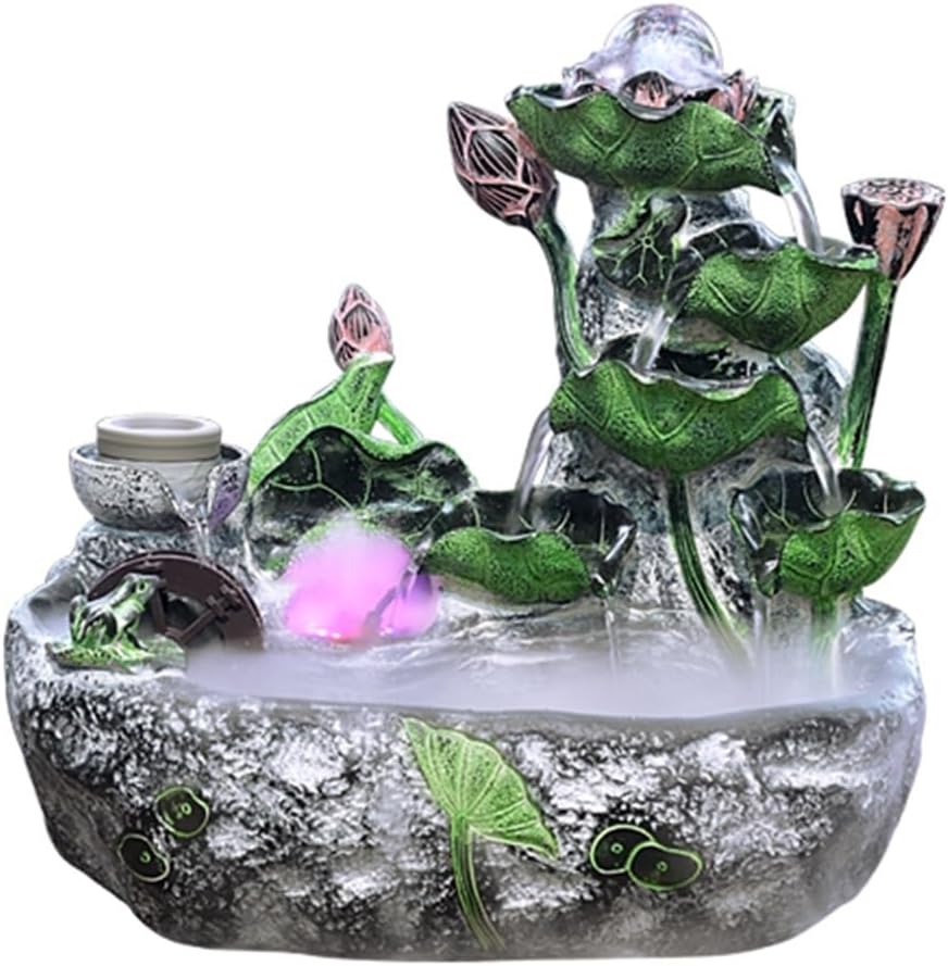 Tabletop Fountain Tabletop Water Fountain Lotus Feng Shui Wheel Indoor Circulating Ornaments(Large)