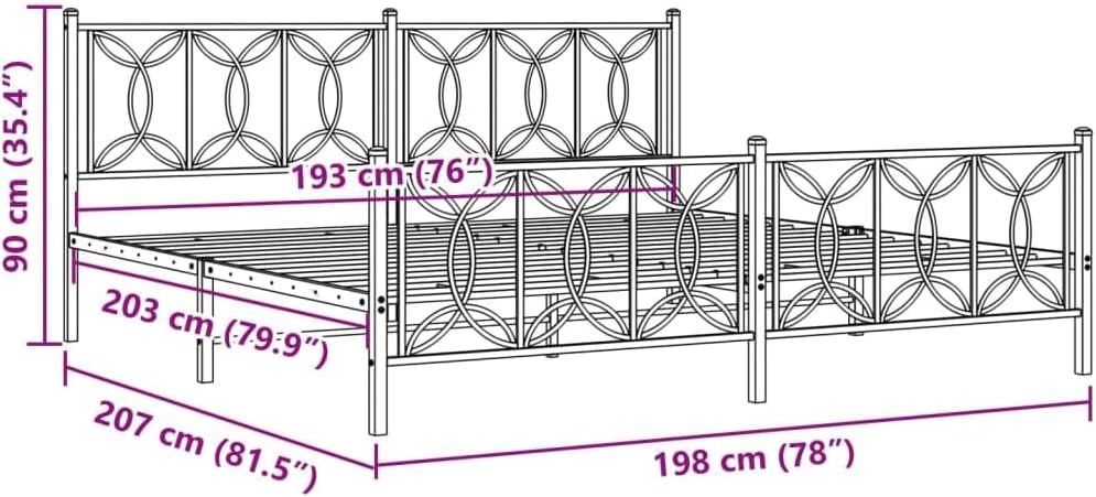 Metal Bed Frame with Footboard Black 76'x79.9' King Steel Platform Bed Frame Heavy Duty Bedframe with Storage Space Underneath for Bedroom Furniture