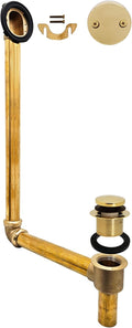 Westbrass 18' Tip-Toe Drain Trim with 2-Hole Overflow Faceplate & Direct Connect Shoe Outlet, Polished Brass, 7931817-DC-01