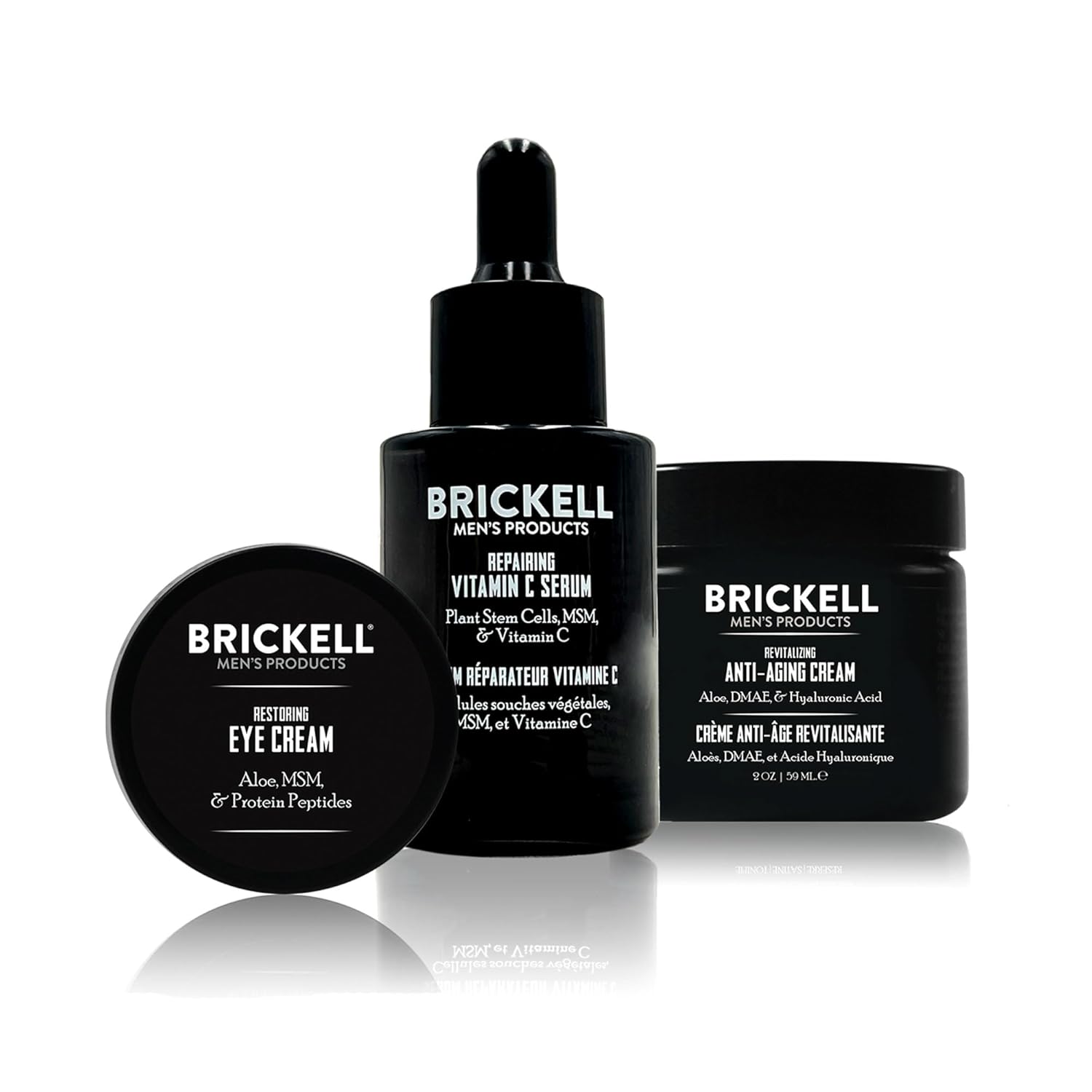 Brickell Men's Advanced Anti-Aging Routine, Night Face Cream, Facial Serum and Eye Cream, With Hyaluronic Acid, Vitamin C, and MSM, Scented, Skin Care Gift Set