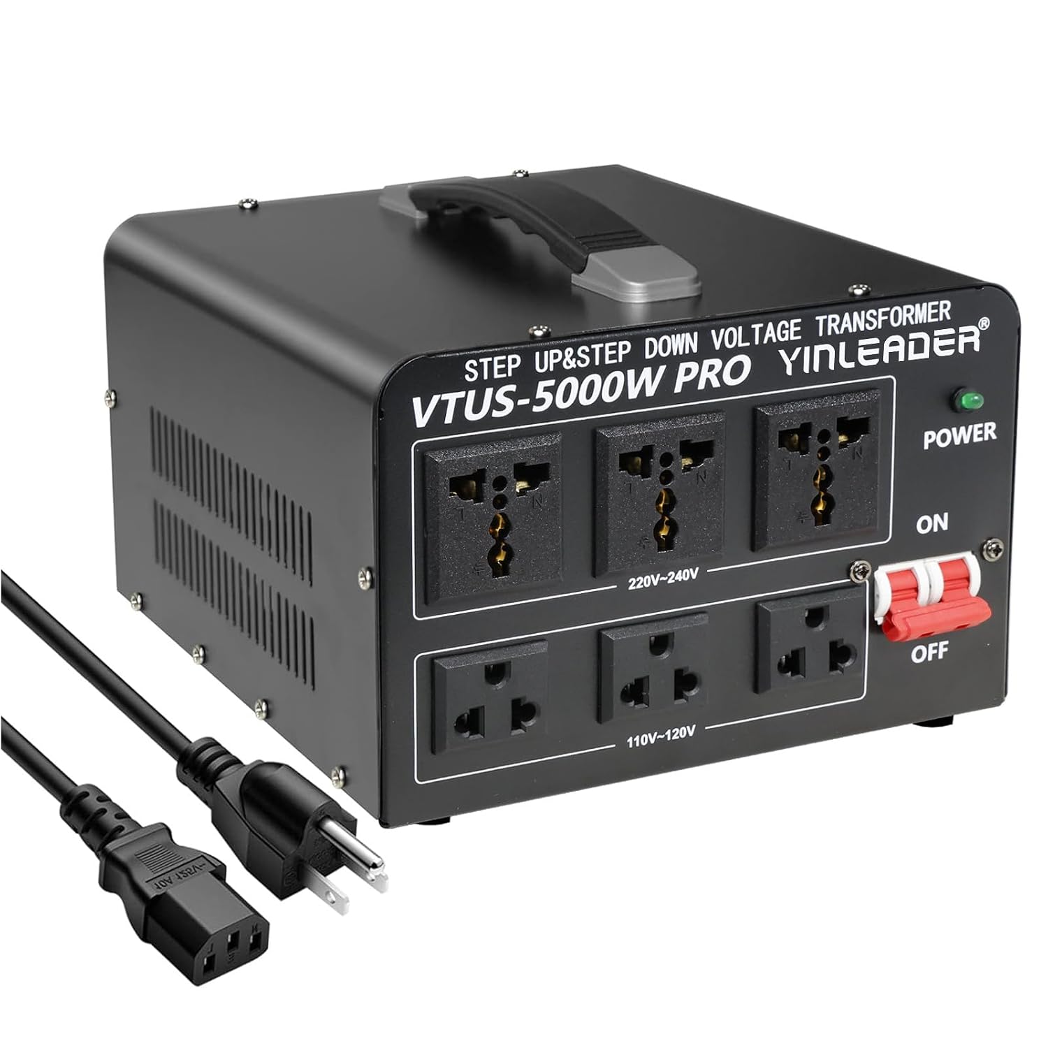 Yinleader 5000W PRO Voltage Transformer Converter Step Up/Down AC 110V/120V to 220V/240V or 220V/240V to 110V/120V Power Converter w/US Standard Power Cord,Circuit Breaker Protection