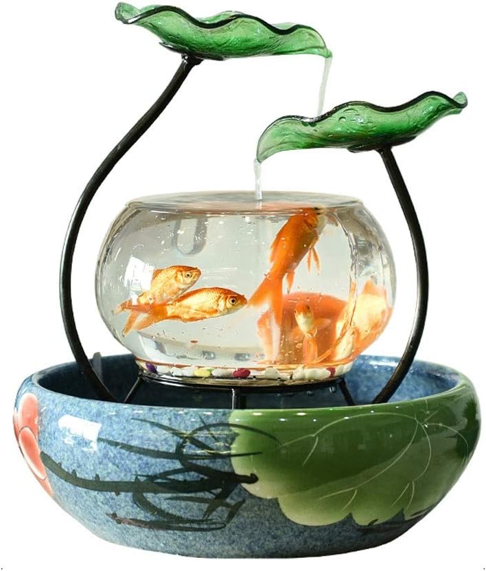 Tabletop Fountain Tabletop Fountain Ceramic Lotus Leaf Desktop Fountain Fish Tank with Atomizer Fountain Home Decoration 12.2 Inches Exquisite Decoration