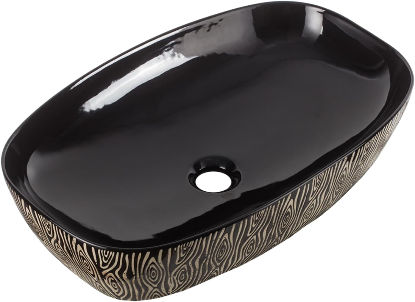 Strictly Sinks 23.5 Inch Bathroom Vessel Sink – Glossy Black w/Gold Swirls Design Ceramic Countertop Bathroom Sink – Above Counter Luxurious Vessel Sink for Bathroom (23-1/2″ W x 15″ L x 5-1/4″ H)