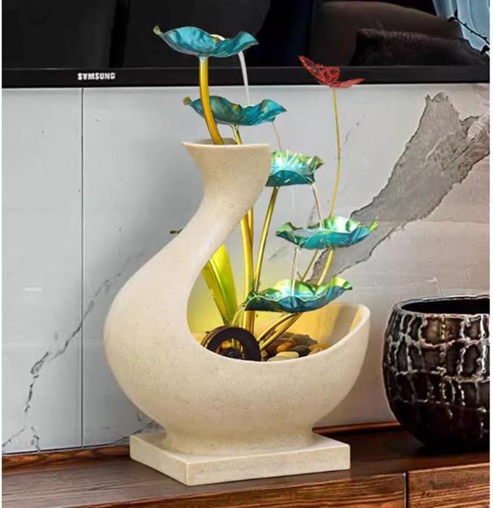 Tabletop Fountains Iron Desktop Fountain Circulating Water Lotus Decoration Zen Meditation Ornament Indoor Fountains