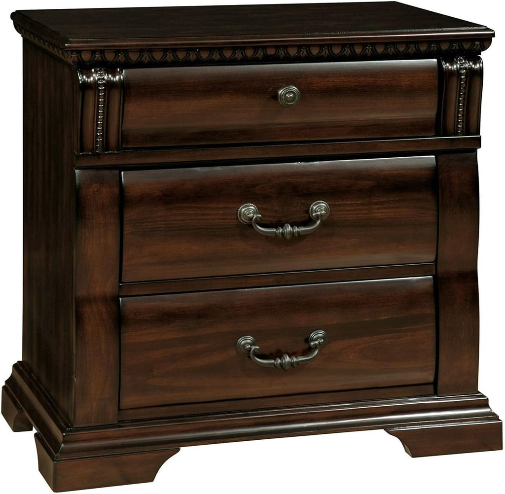 MASARA Traditional 4-Piece Queen Bedroom Set, Cherry Wood, Decorative Posts, Felt-Lined Drawers