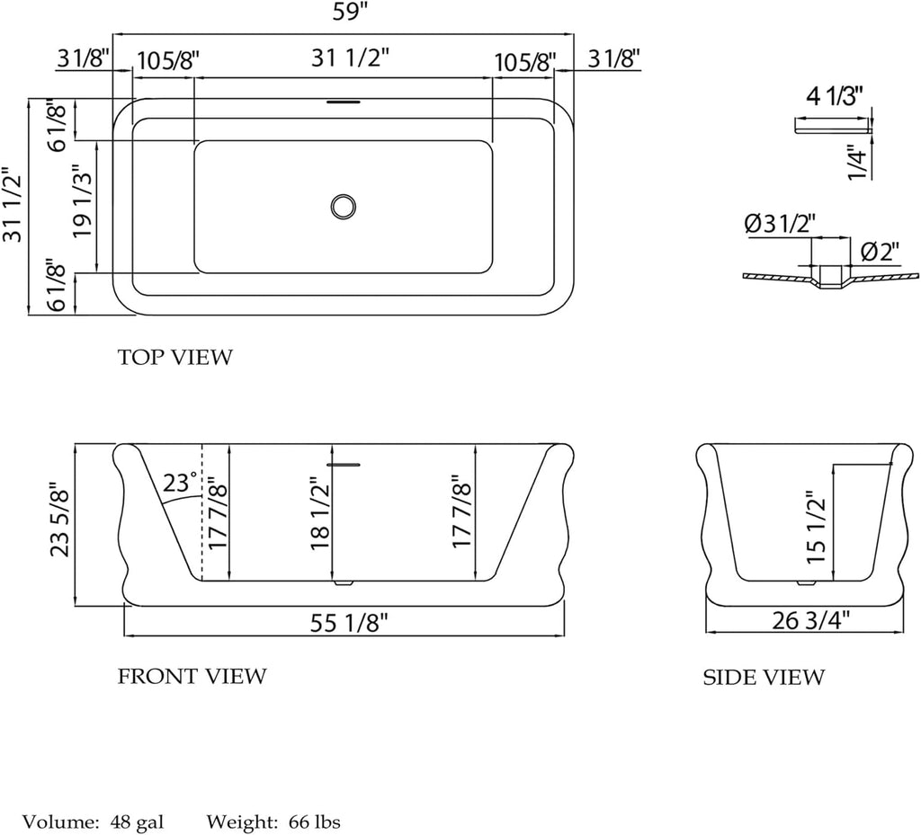 Crest 59 in. L x 31-1/2 in. W x 23-5/8 in. H Freestanding Acrylic Bathtub, Oil Rubbed Bronze Drain
