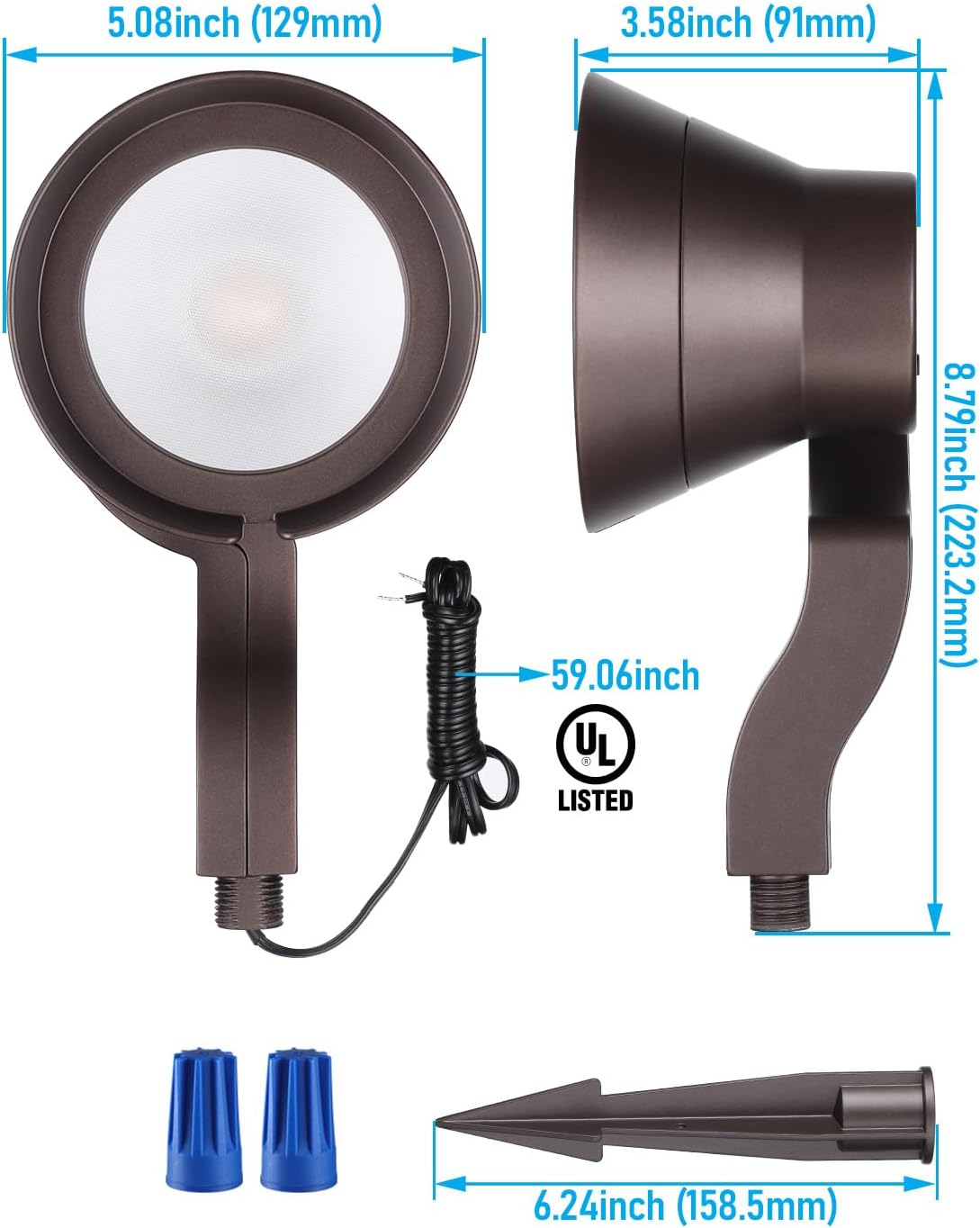 LEONLITE 9W RGB Low Voltage Landscape Lights, Color Changing Wall Wash Landscape Lighting Outdoor, 12-24V LED Landscape Spotlights, Uplight, ETL Listed, Aluminum, IP65 Waterproof, Pack of 4