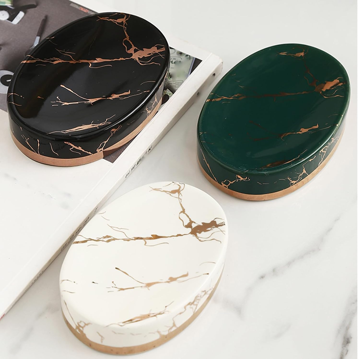Ceramic Shampoo Conditioner Dispenser,Marble Pattern Refillable Empty Lotion Liquid Soap Pump Bottle,Pump Dispenser Bottles,for Bathroom Countertop,Green