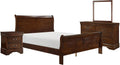 Benzara Fy Four Piece Queen Size Bedroom Set- Antique Brass Metal Handles- Cherry Brown