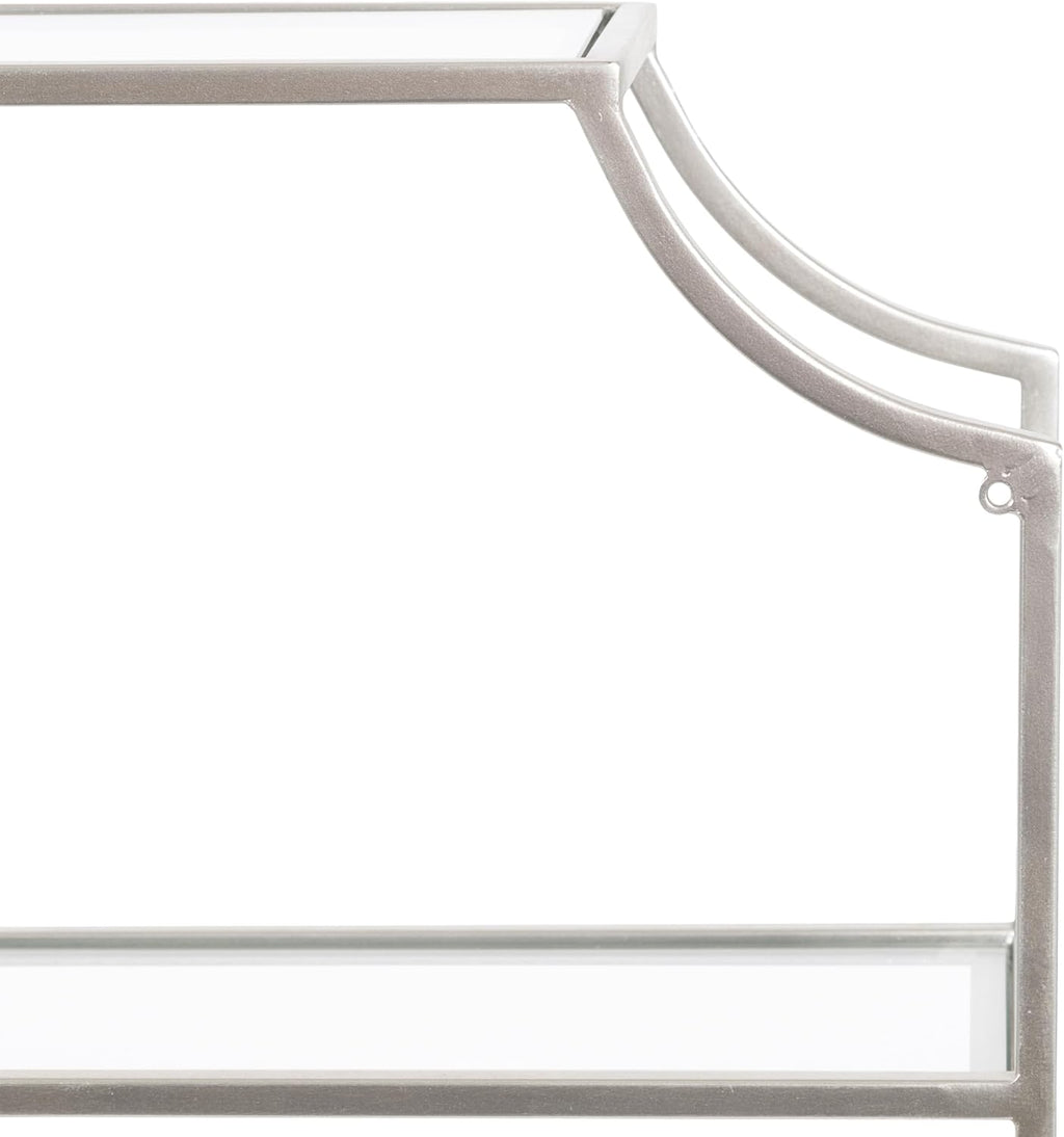 Kate and Laurel Ciel Modern Glam Wide Two-Tier Wall Shelf, 24 x 20, Silver, Tiered Bathroom Shelves for Over the Toilet Storage or Bedroom Makeup Organizer
