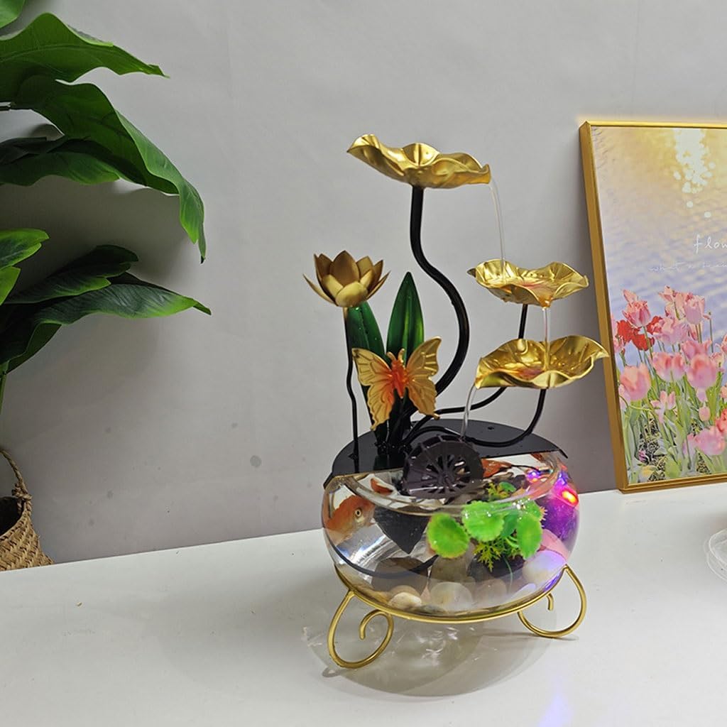 Tabletop Fountain Fish Tank Wrought Iron Butterfly Flowing Water Ornaments Circulating Water Fountain Office Creative Wrought Iron Lotus Desktop Fountain Waterfall Fountain Indoor