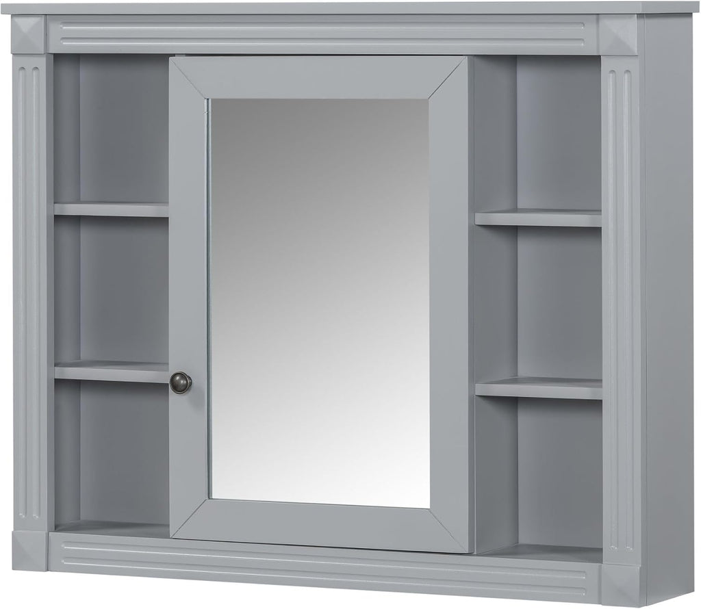 Merax Medicine Cabinet with Mirror, Wall Mount Bathroom Cabinet 35' x 28' Over Toilet Storage Cabinet Organizer with Door and Open Shelves, Mirrored Bathroom Wall Cabinet