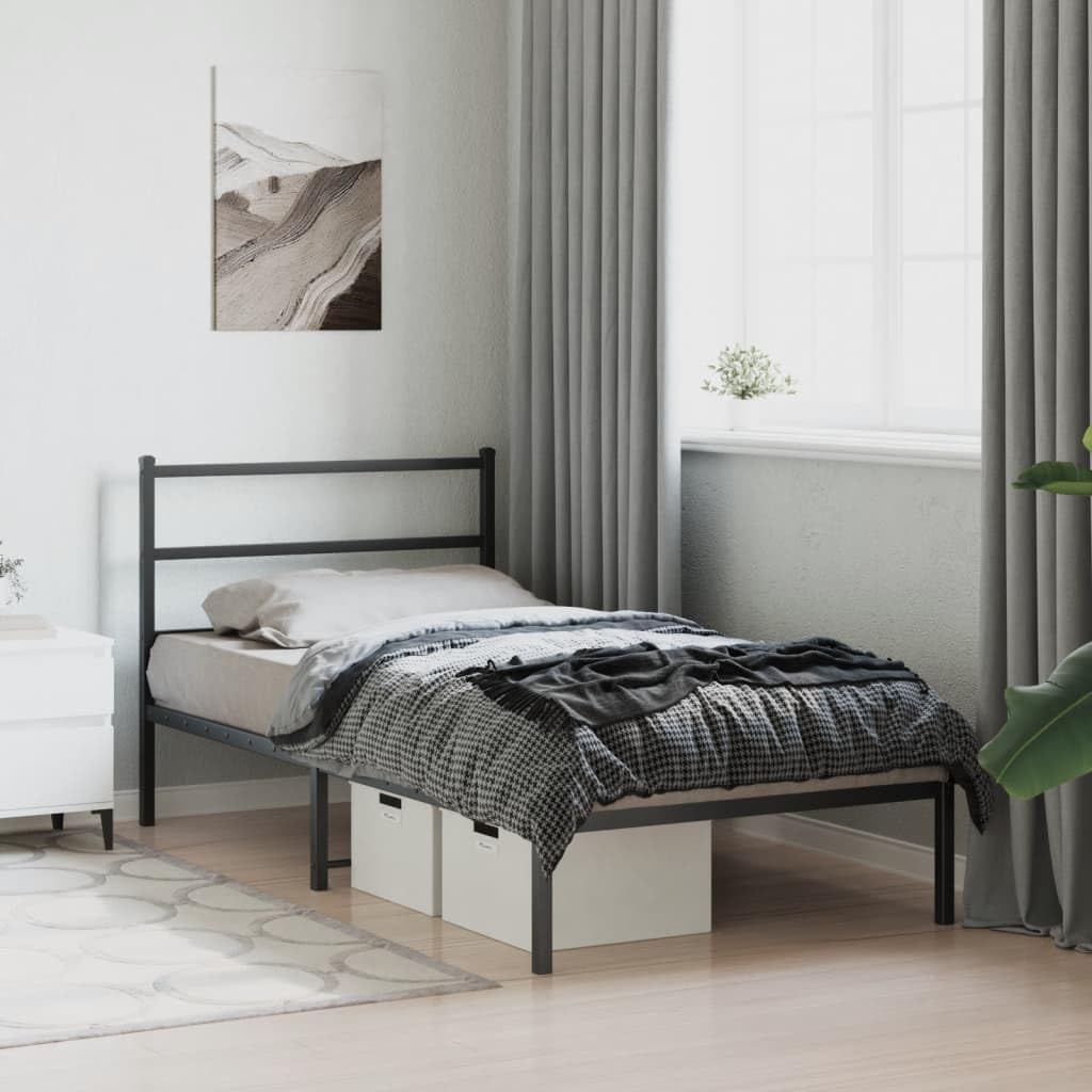 Metal Bed Frame with Headboard Black 39.4'x78.7' Steel Platform Bed Frame Sturdy Bedframe with Underbed Storage Space for Bedroom Furniture