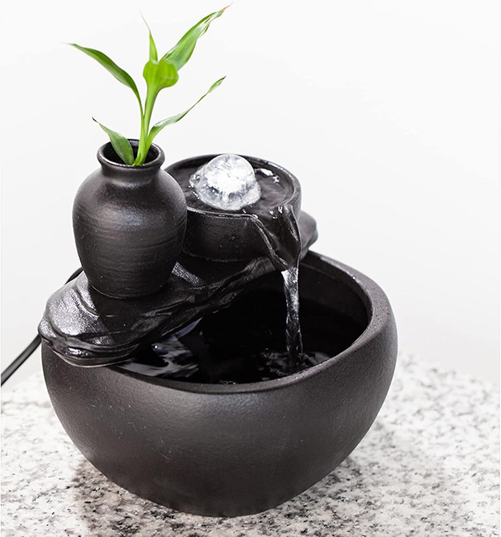 Indoor Fountain Ceramic Tabletop Fountain Ornaments Circulating Water Small Fish Tank Fountain Ceramic Pot Fountain for Indoor and Home Decoration Table Desk Office Patio