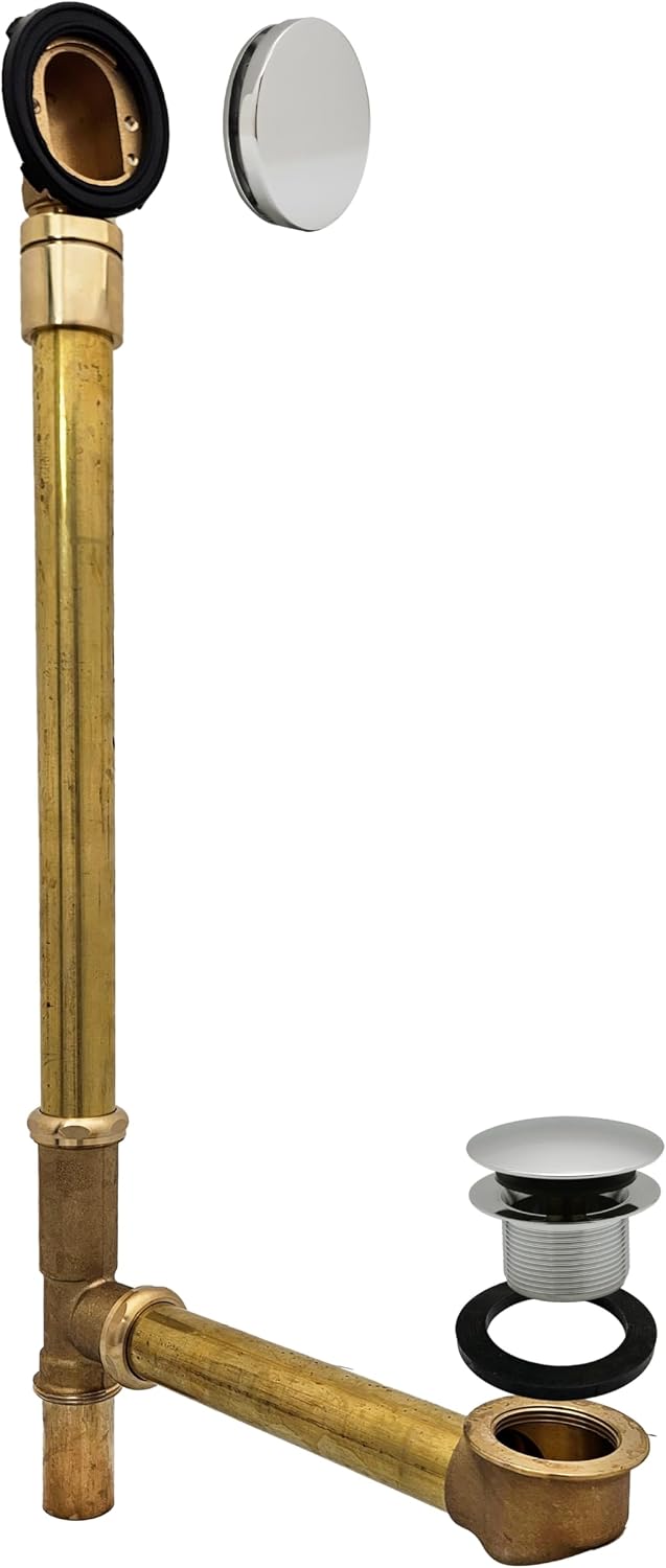 Westbrass A326HBJ-05 25' Brass Bath Waste & Overflow Assembly with European Tip-Toe Drain Plug and Illusionary Faceplate, Polished Nickel