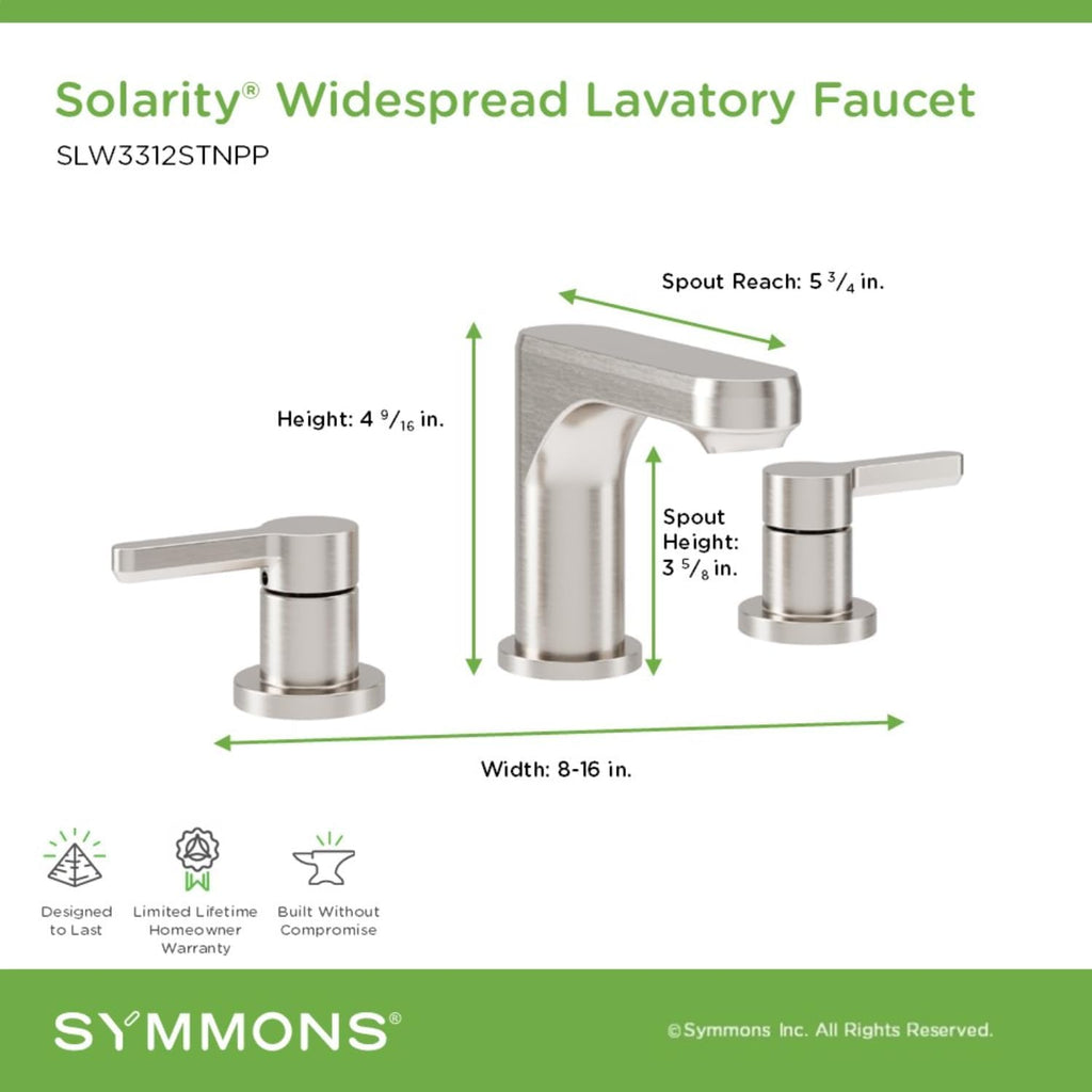 Symmons Solarity Two Handle Widespread Bathroom Sink Faucet with Push Pop Drain in Satin Nickel