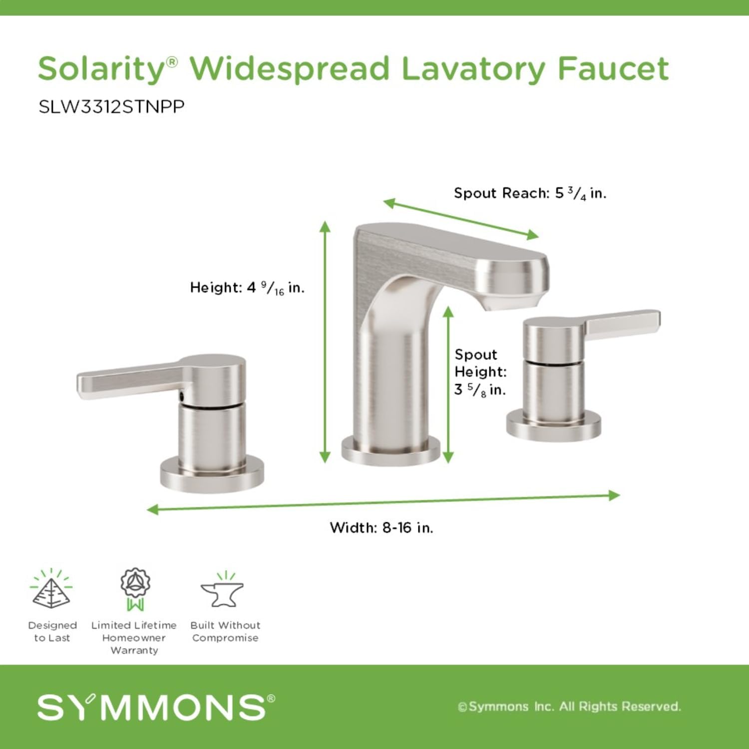 Symmons Solarity Two Handle Widespread Bathroom Sink Faucet with Push Pop Drain in Satin Nickel