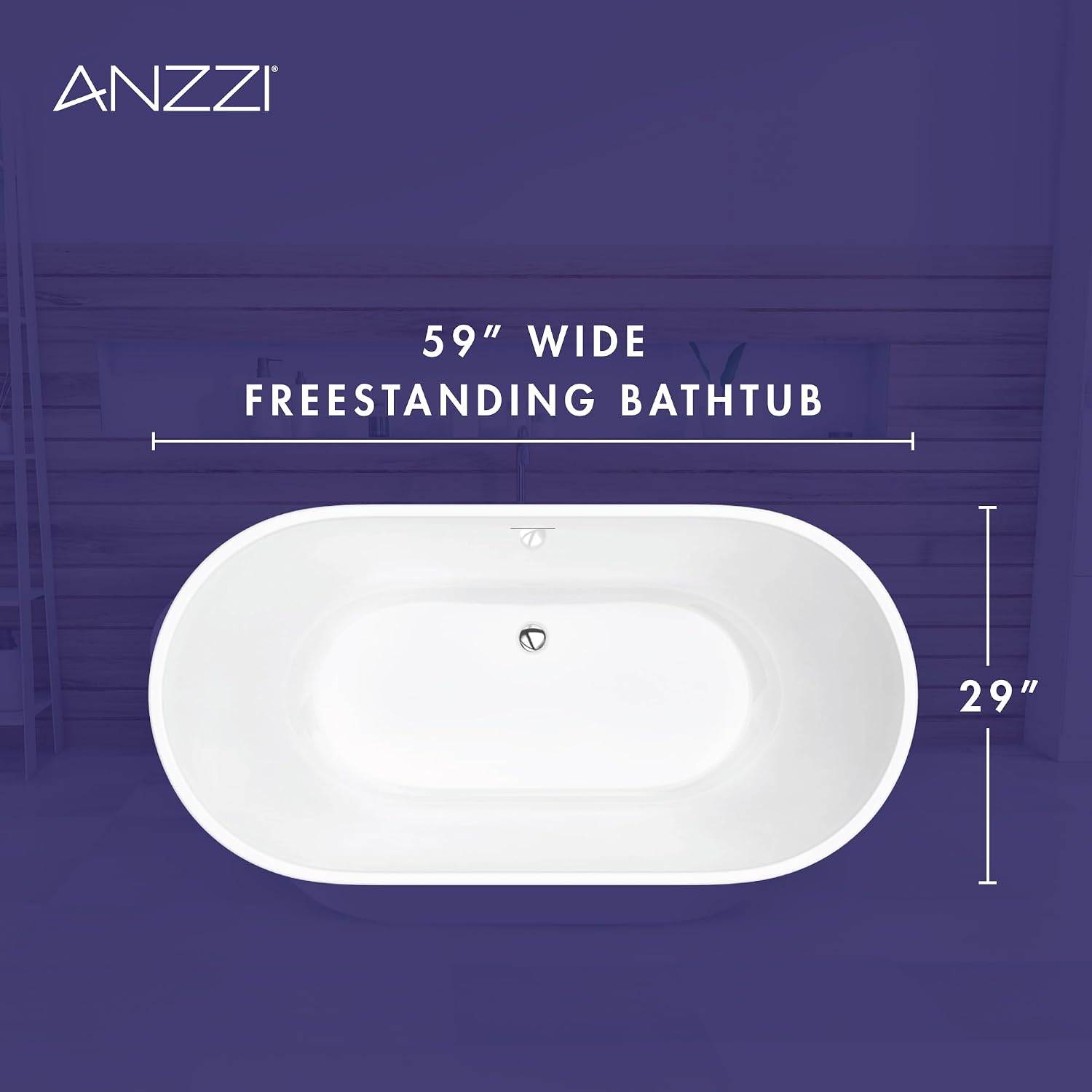 ANZZI Freestanding Bathtub Acrylic 59 In Flat Bottom Soaking Tub White Mone Series Compact Design Built In Overflow 53 Gal Capacity Modern Bathroom Fixture AMZFT903-59 | SKU Glossy Finish Deep Soak