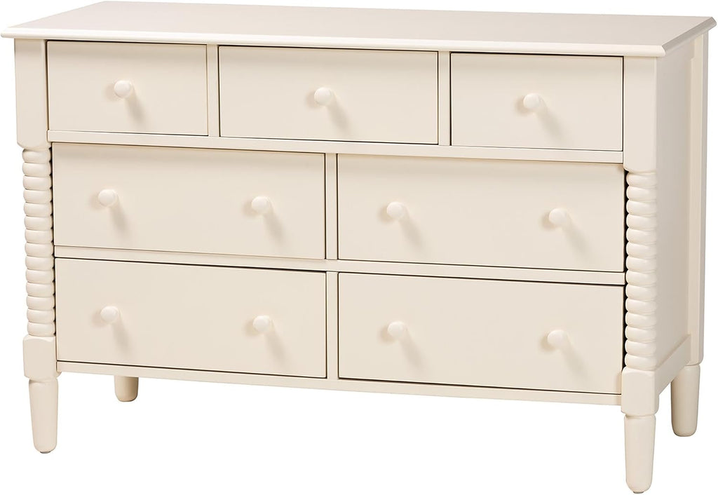 Baxton Studio Braith Farmhouse Ivory Spindle Wood King Size 4-Piece Bedroom Set