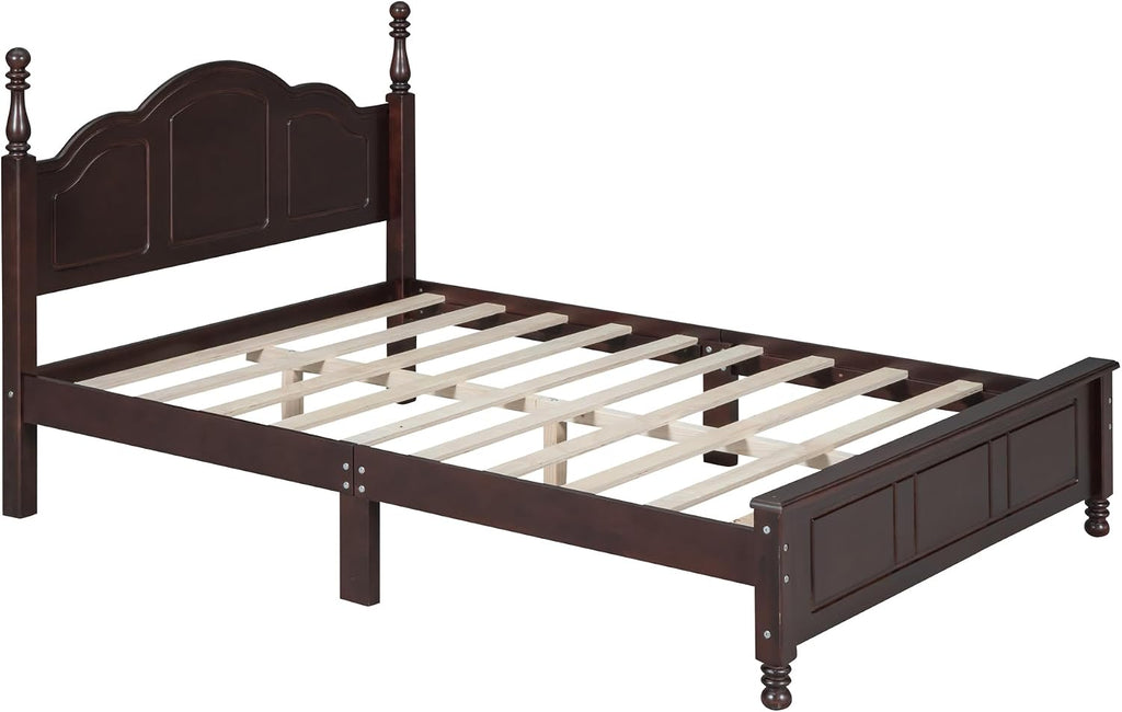 Harper & Bright Designs Platform Bed Frame Full Size with Headboard and Footboard, Mid Century Modern Wood Bed Frame with Underbed Storage for Kids Teens Adults, Classic Vintage Design, Dark Walnut