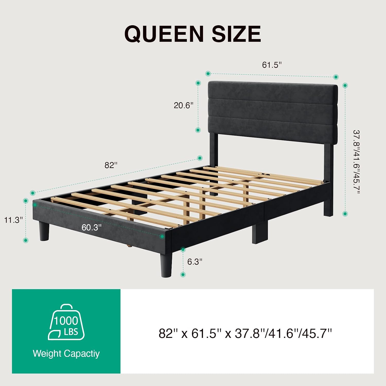 Novilla Queen Bed Frame, Queen Size Bed Frame with Wooden Slats Support, Velvet Upholstered Stripe Headboard, No Box Spring Needed, Heavy Duty Feet, Easy Assembly, Black Velvet