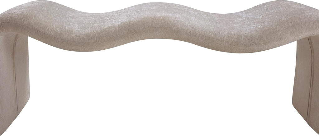Meridian Furniture 22098Beige Willow Collection Modern | Contemporary Bench with Soft Beige Chenille Fabrict, Iron Metal Inner Frame, 56.5' W x 18' D x 19' H, Beige