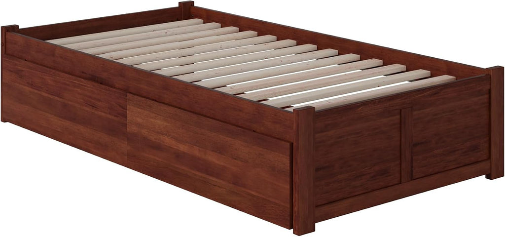 AFI Concord Twin XL Size Platform Bed with Footboard & Storage Drawers in Walnut