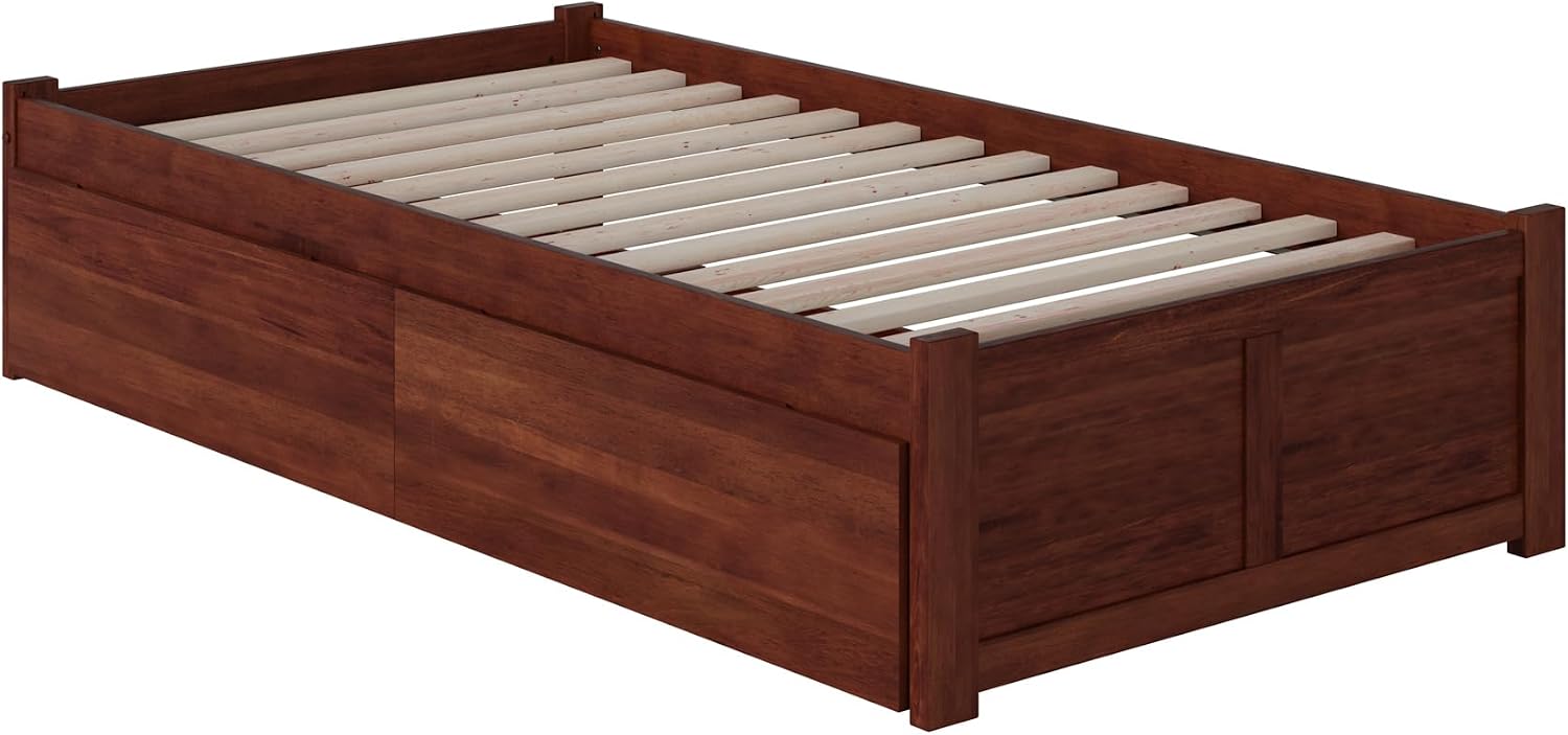 AFI Concord Twin XL Size Platform Bed with Footboard & Storage Drawers in Walnut