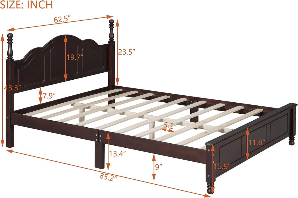 Harper & Bright Designs Queen Size Platform Bed Frame with Headboard, Mid Century Modern Bed Frame with Underbed Storage for Kids, Teens, Adults, Classic Vintage Design, Dark Walnut