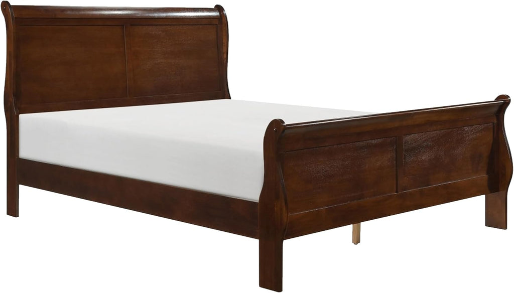 Benzara Fy Four Piece Queen Size Bedroom Set- Antique Brass Metal Handles- Cherry Brown